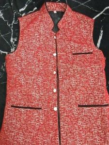 Red Textured Nehru Jacket (cash=low price) pls