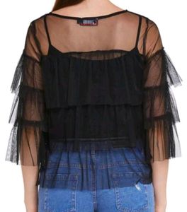 Black ruffled mesh top