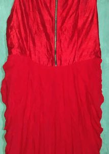 Red &amp; Gold Embroidered Anarkali Dress