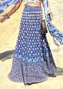 Boho Blue Print Maxi Skirt