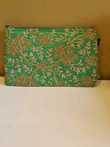Green & Gold Embroidered Clutch