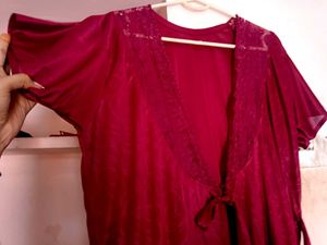 Maroon Satin Night Robe / Gown