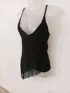Black Fringe Detail Tank Top