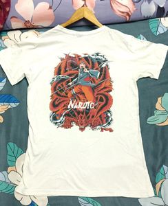 Naruto White Round Back Printed T-Shirt.