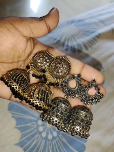 Oxidized Jhumka Earrings[2 Type Earrings] Combo 🎊
