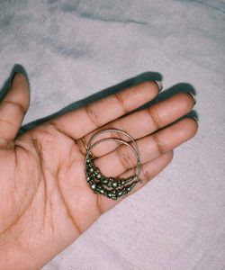 Silver Tone Beaded Hoop Earrings