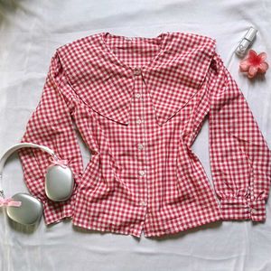 Peter Pan Collared Ghingham Top 🍓