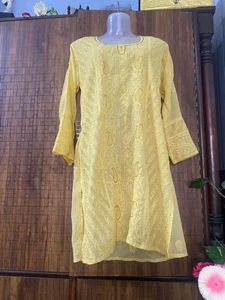 Chiffon Yellow Chikankari Embroidered Kurta