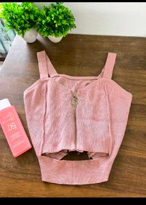 Pink Zip-Up Crop Top