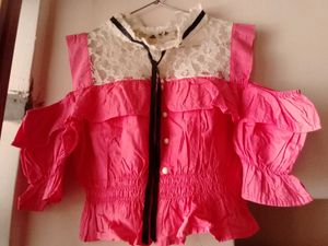 Chic Pink Cold Shoulder Top  &amp; Ruffled