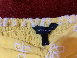 Vero Moda Yellow Eyelet Peplum Top