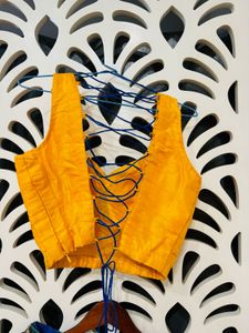 Yellow Lace-Up Back Blouse