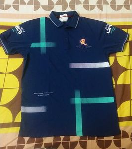Stylish Blue Graphic Print Polo