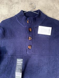 Navy Button-Up Knit Sweater