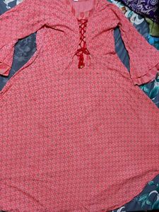 Pink Color Long Kurta With Ghera