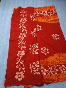 Red &amp; Orange Batik Saree