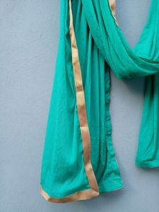 Sea Green Dupatta With Golden Border