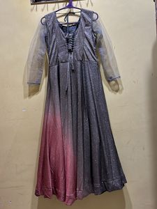 Grey Shimmer Party wear Long Frock Size L