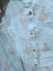 Sky Blue Golden Detailed Kurti.