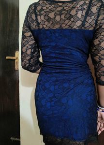 Navy &amp; Black Lace Mini Dress