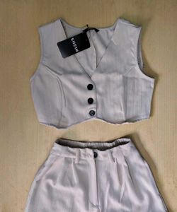 Sleeveless Textured Waistcoat With Wide Leg Pants