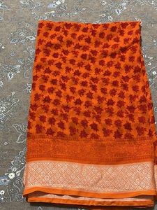 daily wear orange and red shade saree with blouse