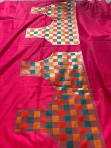 Brand New Pink Silk Saree &amp; attached designer b