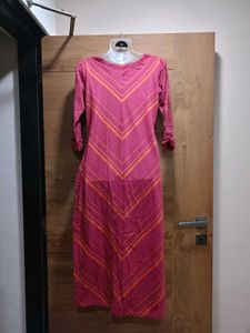 Pink &amp;Orange Striped A-Line Kurta