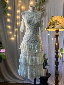 Elegant White Lace Midi Dress Fully Sheer