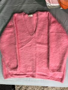 Pink Fuzzy V-Neck Sweater