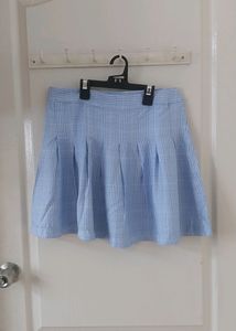 AND blue checkered skirt.