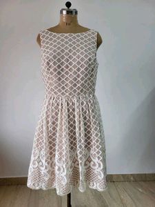 Lace Overlay Fit & Flare Dress