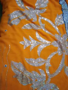 Yellow Sequence Saree with Blue Border
