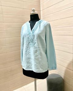Imported Handwork Embroidered Light Blue Top