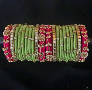 Handmade Floral Silk Thread Bangles Set