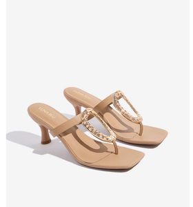 🆕 Beige Stilettos With Gold Hardware Detail