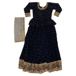 Navy Blue Embroidered Lehenga Choli Set Size 32