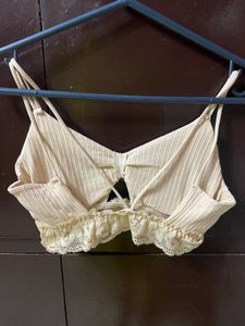 Ribbed Lace Trim Bralette