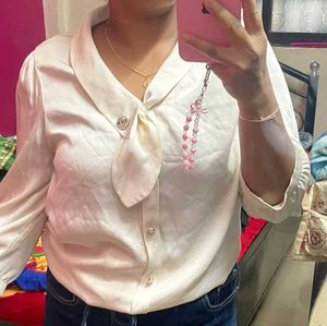 Elegant Ivory Tie-Neck Blouse