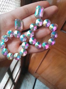 Iridescent Rhinestone Hoop Earrings