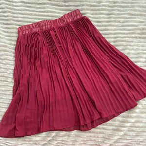 Maroon Pleated Skater Skirt