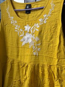 Mustard Cotton Embroidered Boho Sleeveless Top