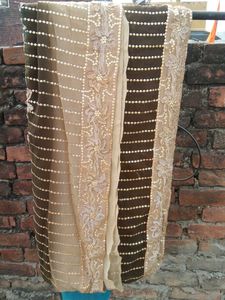 Chiffon Saree Blue And Cream Colour