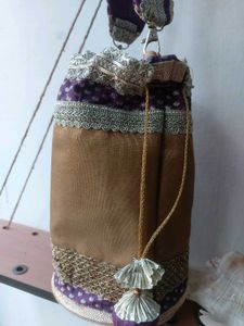 Purple &amp; Gold Embellished Potli bag