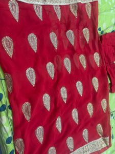 Bridal red saree With Stitched Blouse