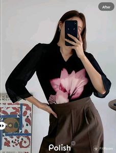 New With Tag Black Floral Cute Korean Top