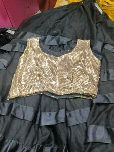 Sequence Blouse With Frill Skirt No Dupatta