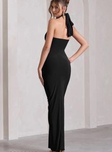 Elegant Black Halter Slit Gown