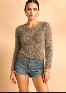 🎀Imported Fluffy Gray Long Sleeve Top