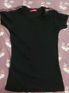 Black T-shirt with Striped Shoulders